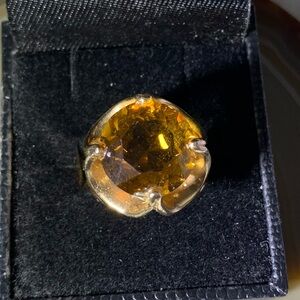 VINTAGE COCKTAIL CITRINE GLASS STONE RING SIZE 7